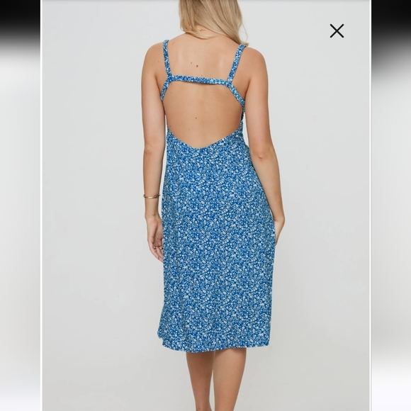 Princess Polly Blue Georgian Floral Print Open Back Midi Dress Size 10 - Picture 2 of 8